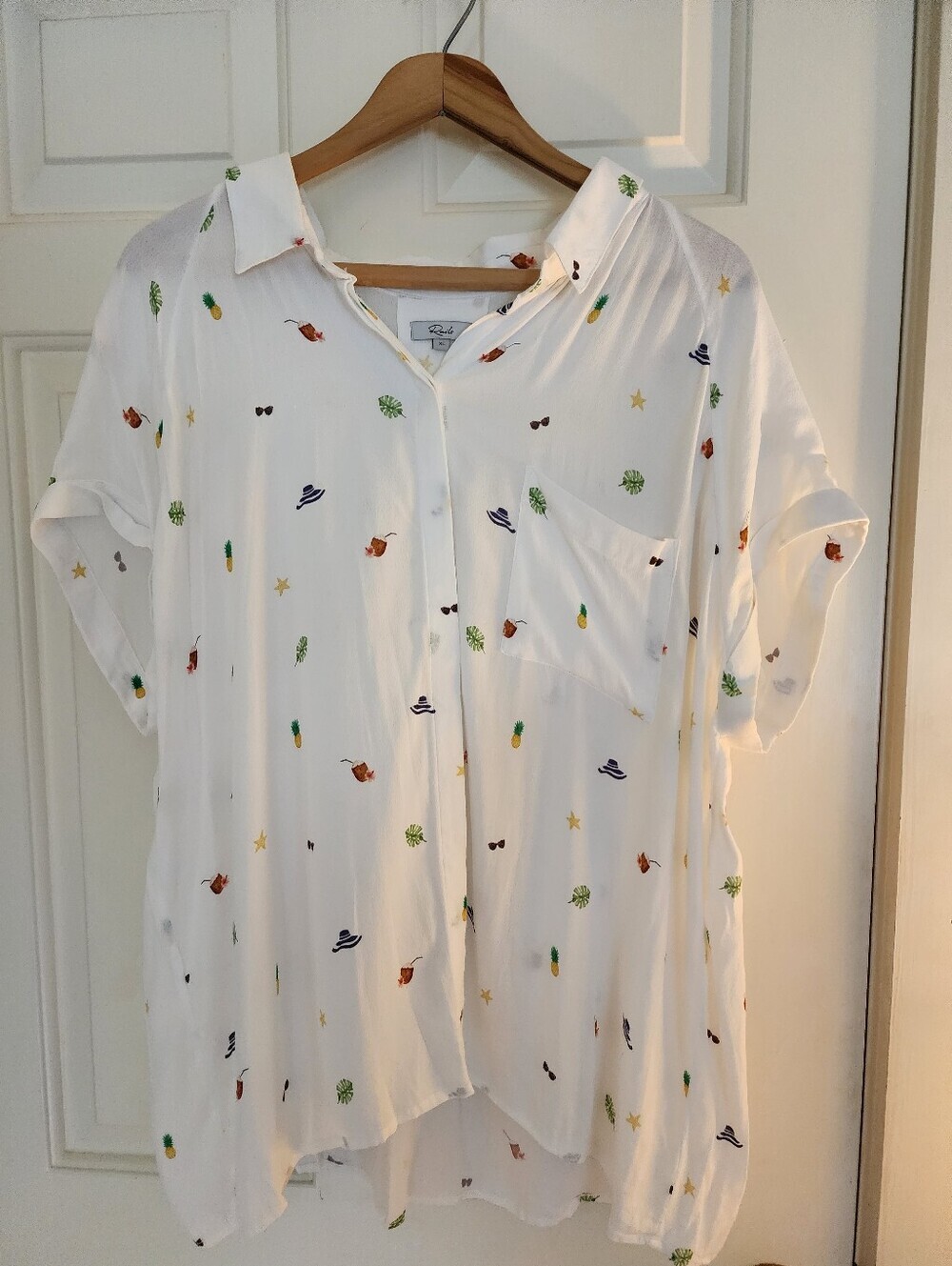 Rails Chase Beach Day Print Button Top Blouse Short Sleeve Size Xl